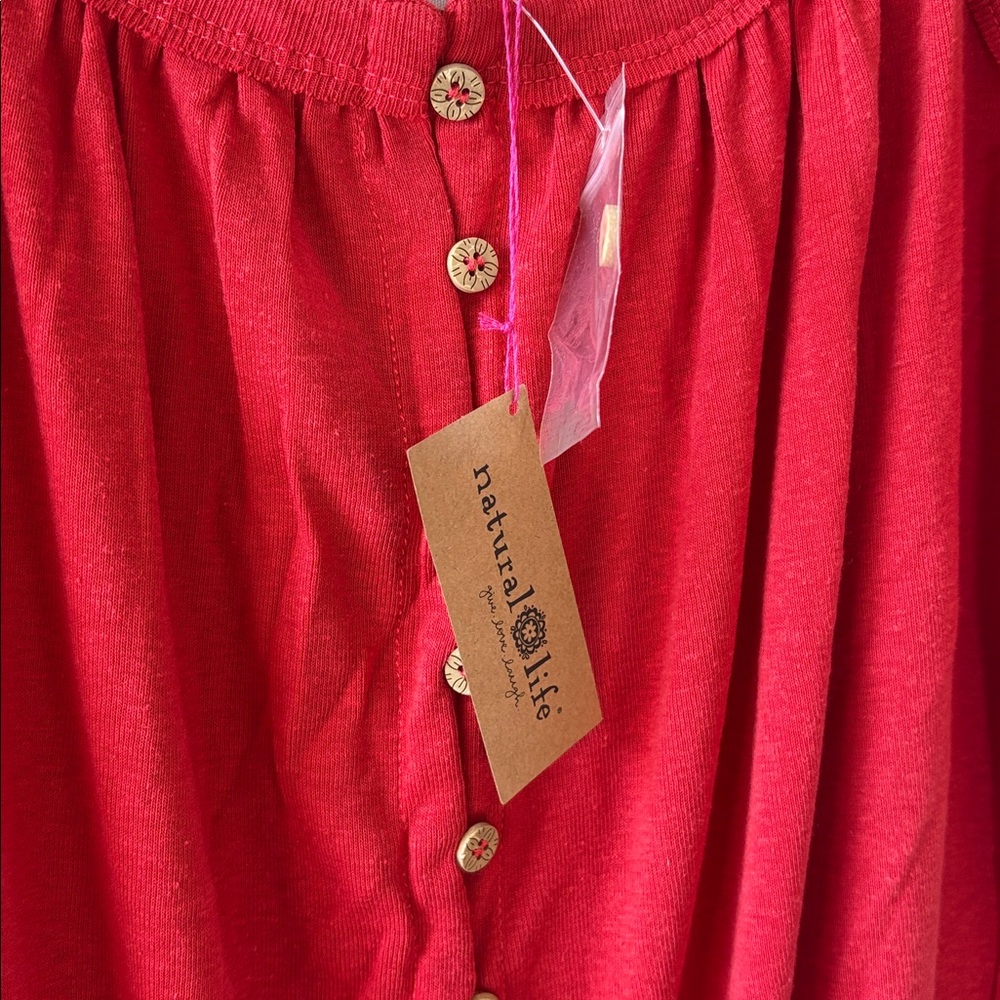 Relaxed Button Down MIDI Dress -  Red - Picture 6 of 10